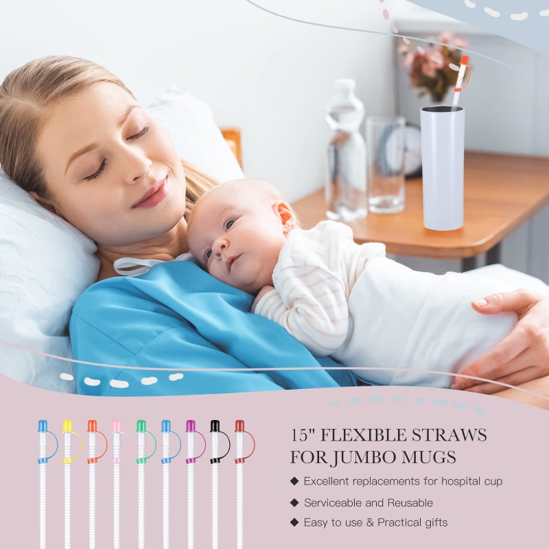 Chengu 24 Pack Flexible Straws with Drinking Caps Long Flexible Plastic Bendable Reusable Straws with 2 Cleaning Brushes for Jumbo Mugs Water Bottle(15 Inch,Assorted Colors) - Image 5
