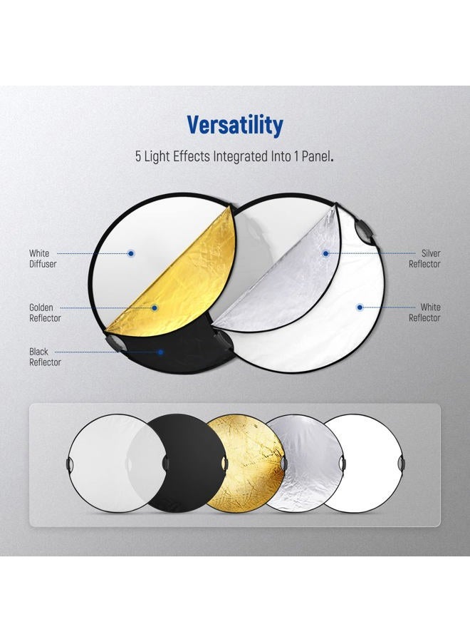 Neewer 43"/110cm Light Reflector with Handle Grip with 3/8" Thread, 5 in 1 Collapsible Disc Light Diffuser Translucent/Silver/Gold/White/Black for Photography Lighting, Outdoor Lighting, RF-110II - Image 5