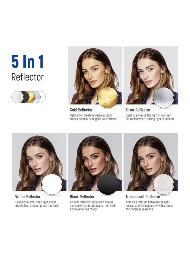 Neewer 43"/110cm Light Reflector with Handle Grip with 3/8" Thread, 5 in 1 Collapsible Disc Light Diffuser Translucent/Silver/Gold/White/Black for Photography Lighting, Outdoor Lighting, RF-110II - Image 2