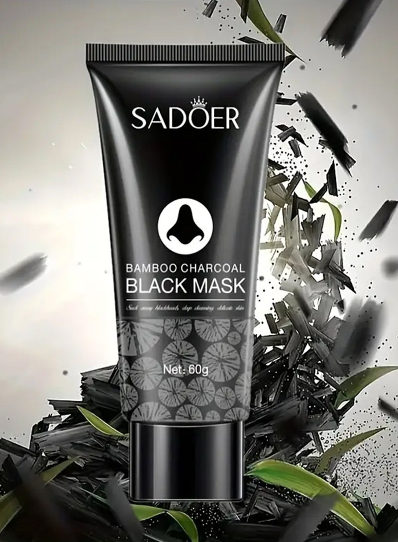 SADOER 60g Bamboo Charcoal Black Mask Blackhead Remover Mask Shrink Pores Oil Control Deep Cleansing Skin Care Mask Black Heads Remover Pore Cleansing Mud Nose Mask - Image 1