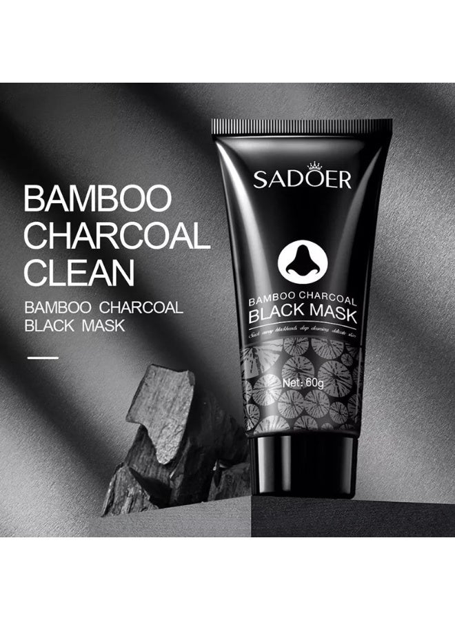 SADOER 60g Bamboo Charcoal Black Mask Blackhead Remover Mask Shrink Pores Oil Control Deep Cleansing Skin Care Mask Black Heads Remover Pore Cleansing Mud Nose Mask - Image 3