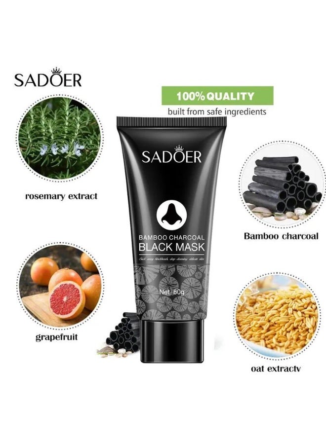 SADOER 60g Bamboo Charcoal Black Mask Blackhead Remover Mask Shrink Pores Oil Control Deep Cleansing Skin Care Mask Black Heads Remover Pore Cleansing Mud Nose Mask - Image 5