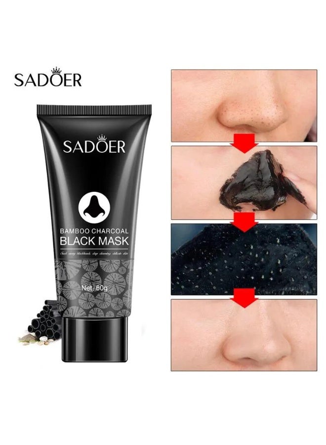 SADOER 60g Bamboo Charcoal Black Mask Blackhead Remover Mask Shrink Pores Oil Control Deep Cleansing Skin Care Mask Black Heads Remover Pore Cleansing Mud Nose Mask - Image 2