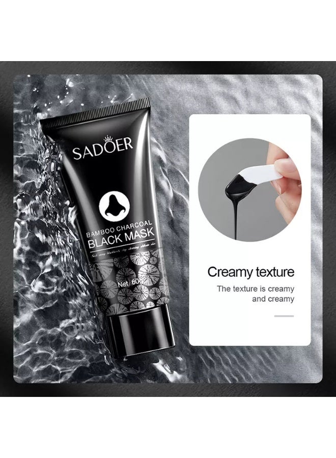 SADOER 60g Bamboo Charcoal Black Mask Blackhead Remover Mask Shrink Pores Oil Control Deep Cleansing Skin Care Mask Black Heads Remover Pore Cleansing Mud Nose Mask - Image 4