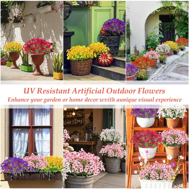 Dexpinzo 32 Bundles Artificial Flowers for Outdoors, UV Resistant Realistic Fake Silk Violet Flowers with Plastic Faux Plants Bulk for Outside Garden Yard Porch Patio Pots Window Boxes Hanging Planters Decor - Image 4