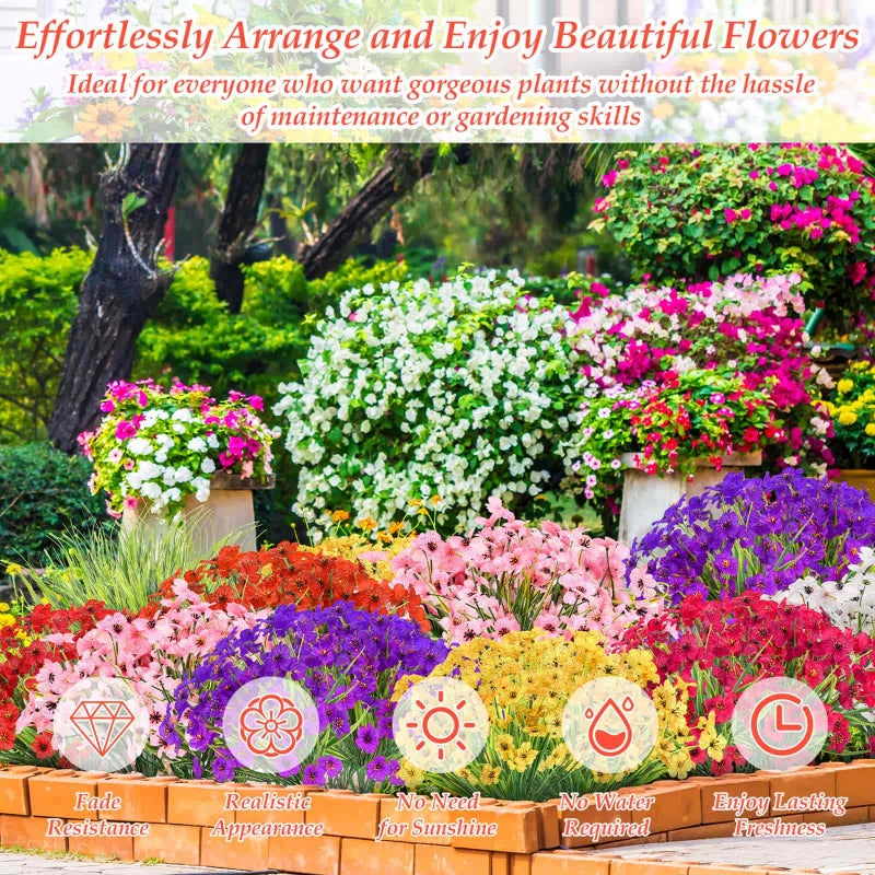 Dexpinzo 32 Bundles Artificial Flowers for Outdoors, UV Resistant Realistic Fake Silk Violet Flowers with Plastic Faux Plants Bulk for Outside Garden Yard Porch Patio Pots Window Boxes Hanging Planters Decor - Image 2