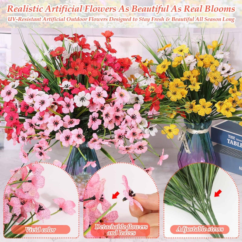Dexpinzo 32 Bundles Artificial Flowers for Outdoors, UV Resistant Realistic Fake Silk Violet Flowers with Plastic Faux Plants Bulk for Outside Garden Yard Porch Patio Pots Window Boxes Hanging Planters Decor - Image 5