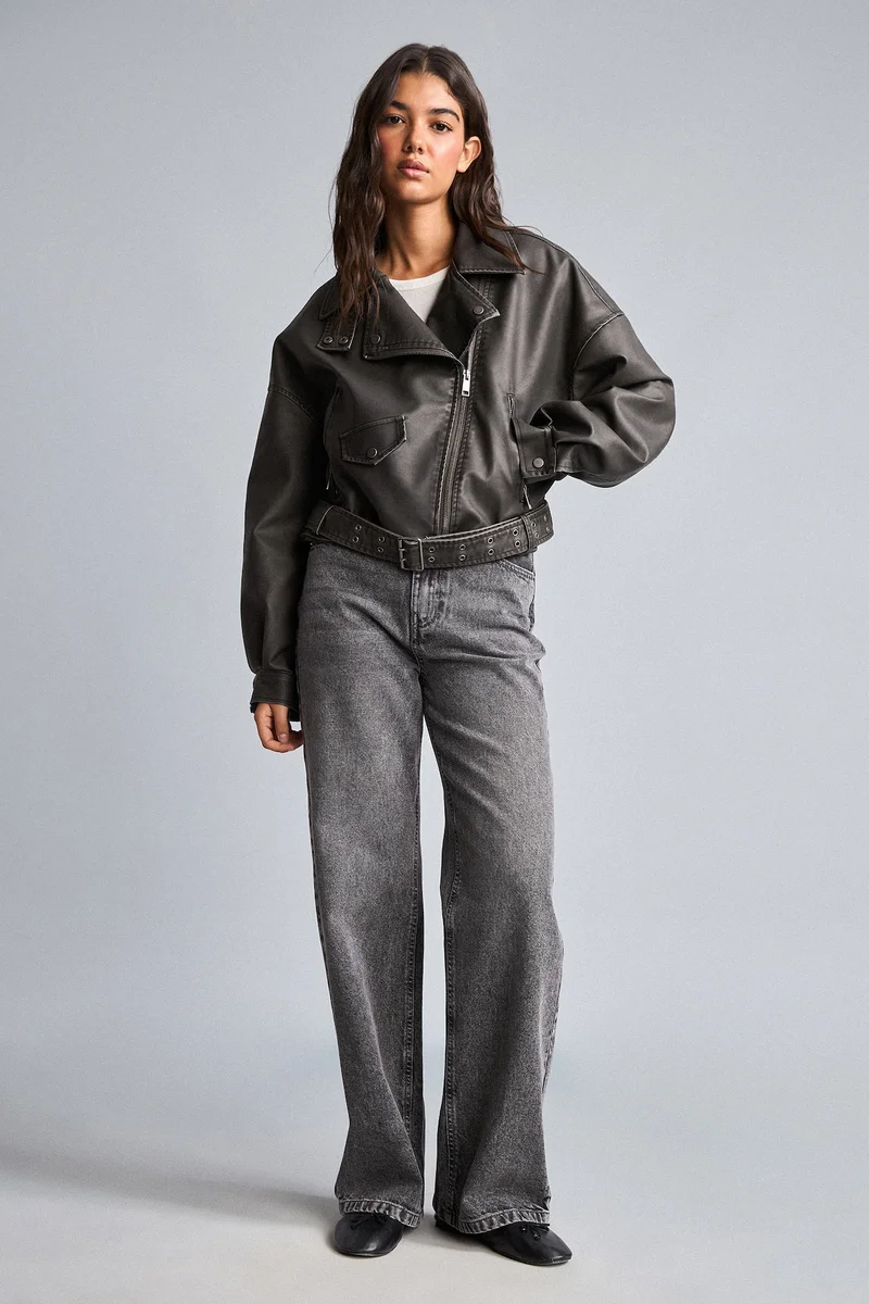 Defacto  Oversize Fit Taffeta Faux Leather Faux Leather Jacket for Women | Best Price UAE