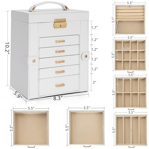AKOZLIN 6Tier Jewelry Box Lockable Leather Jewelry Storage Case with 5 Drawers for Women Girls Ring Necklace Earring Bracelet Holder Organizer with Mirror - Image 3