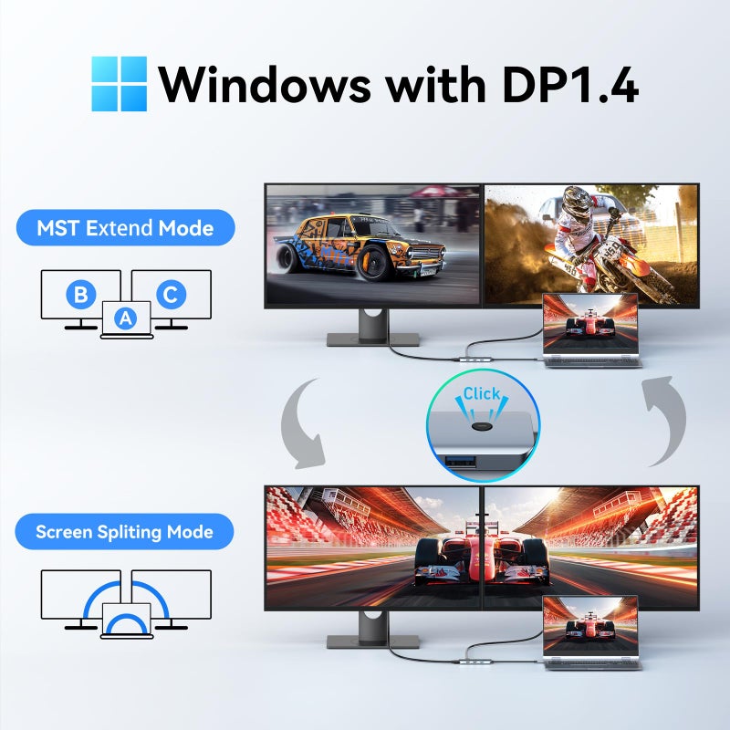 LIONWEI محطة إرساء USB C لشاشتين مزدوجتين، محول متعدد المنافذ LIONWEI لجهاز اللابتوب USBC مع 2 HDMI بدقة 4K، 3 USB-A/3.0/2.0، توصيل طاقة 100W، 6 في 1 لجهاز MacBook/Surface/Lenovo/Dell/HP - Image 5