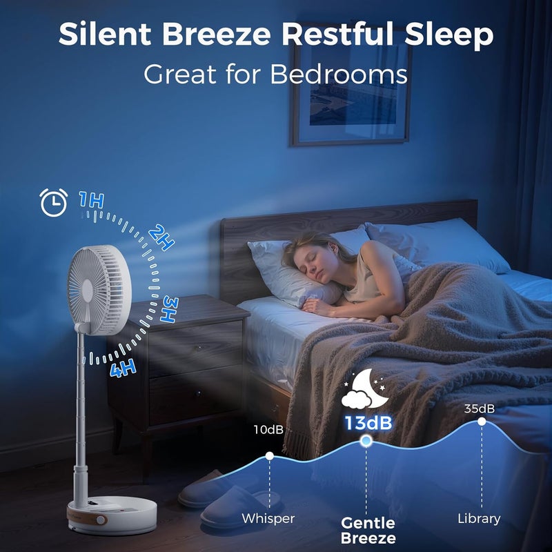 Marchpower Foldable Standing Fan with Night Lights Portable Rechargeable Fan 7200mAh with Remote Adjustable Height 4-Speed Quiet Pedestal Floor Fan for Bedroom Travel Fishing Beach Camping 8'' - Image 3
