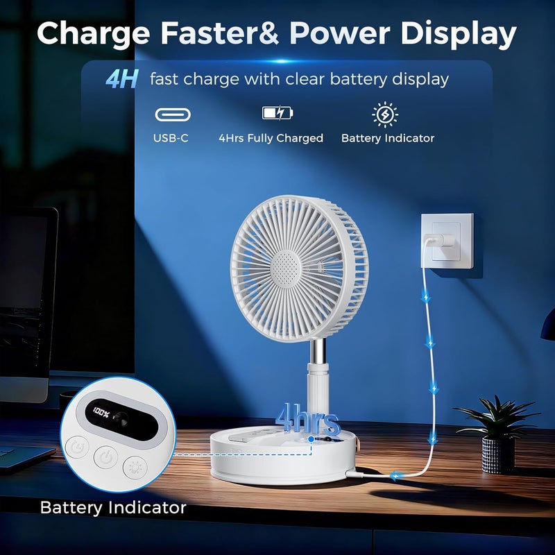 Marchpower Foldable Standing Fan with Night Lights Portable Rechargeable Fan 7200mAh with Remote Adjustable Height 4-Speed Quiet Pedestal Floor Fan for Bedroom Travel Fishing Beach Camping 8'' - Image 4