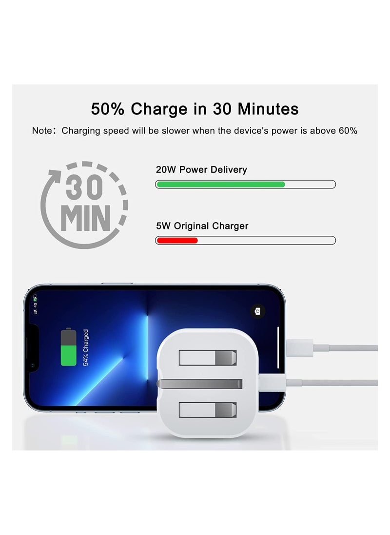 ELTRAZONE - iPhone Charger Cable and Plug, iPhone Fast Charger 20W PD 3.0 USB C Wall Charger Plug with 1M iPhone Fast Charging Cable USB C Fast Charger Compatible with Phone 13 12 11 Pro Max Mini X XR Xs 8 - Image 1