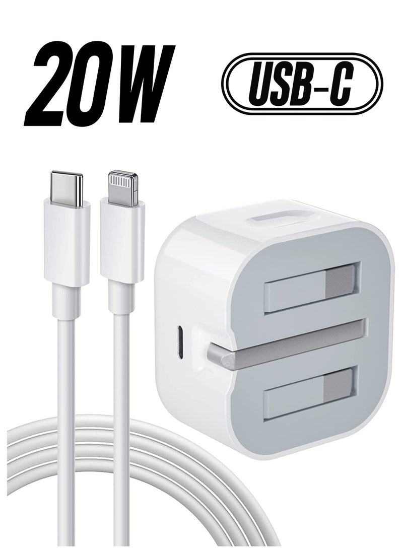 ELTRAZONE - iPhone Charger Cable and Plug, iPhone Fast Charger 20W PD 3.0 USB C Wall Charger Plug with 1M iPhone Fast Charging Cable USB C Fast Charger Compatible with Phone 13 12 11 Pro Max Mini X XR Xs 8 - Image 1