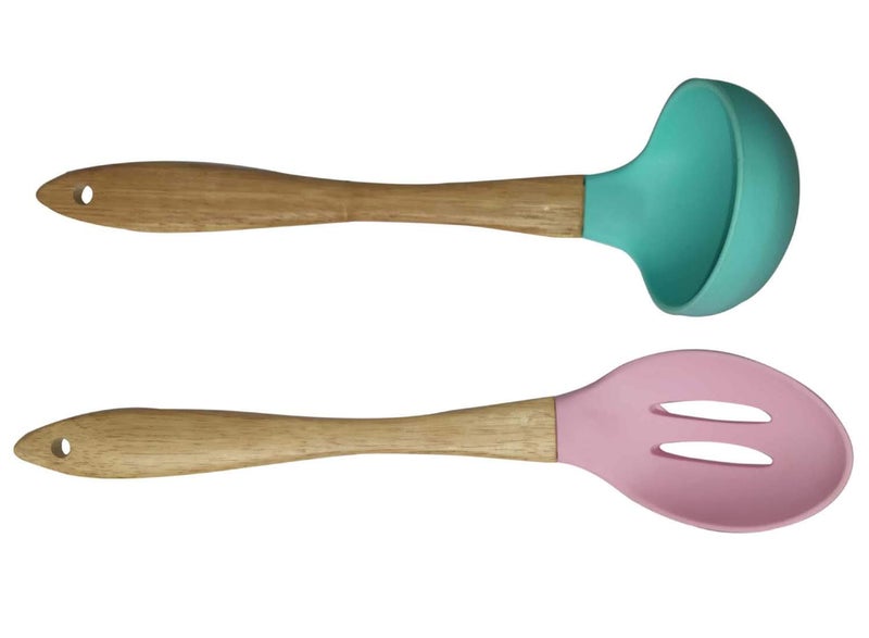 Whitecloud TRANSFORMING HOMES® Wooden Handle Cooking Spoon-Silicone Nonstick Heat Resistant Kitchen Utensil Set, Complete Set of 6 (105-1, 2, 3, 4, 5, 6) - Image 5