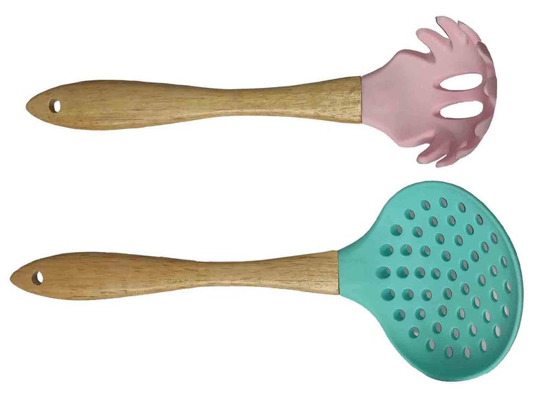 Whitecloud TRANSFORMING HOMES® Wooden Handle Cooking Spoon-Silicone Nonstick Heat Resistant Kitchen Utensil Set, Complete Set of 6 (105-1, 2, 3, 4, 5, 6) - Image 2