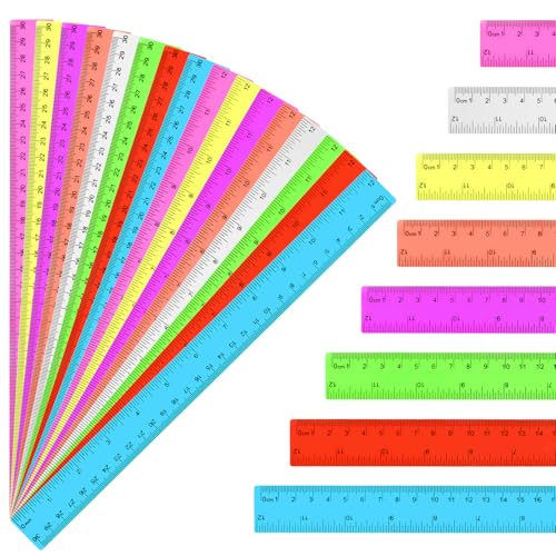 Okxiri 16 Pack Assorted Color Clear Rulers 12 inch, Plastic Ruler Bulks for Classroom, Transparent Metric Rulers for Kids with Inches and Centimeters for School, Home, Office Supplies - Image 1
