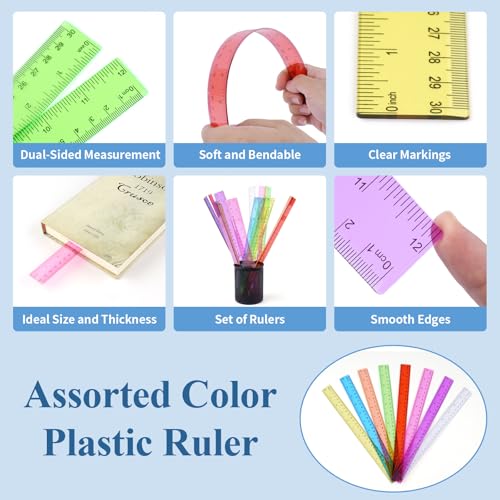 Okxiri 16 Pack Assorted Color Clear Rulers 12 inch, Plastic Ruler Bulks for Classroom, Transparent Metric Rulers for Kids with Inches and Centimeters for School, Home, Office Supplies - Image 3