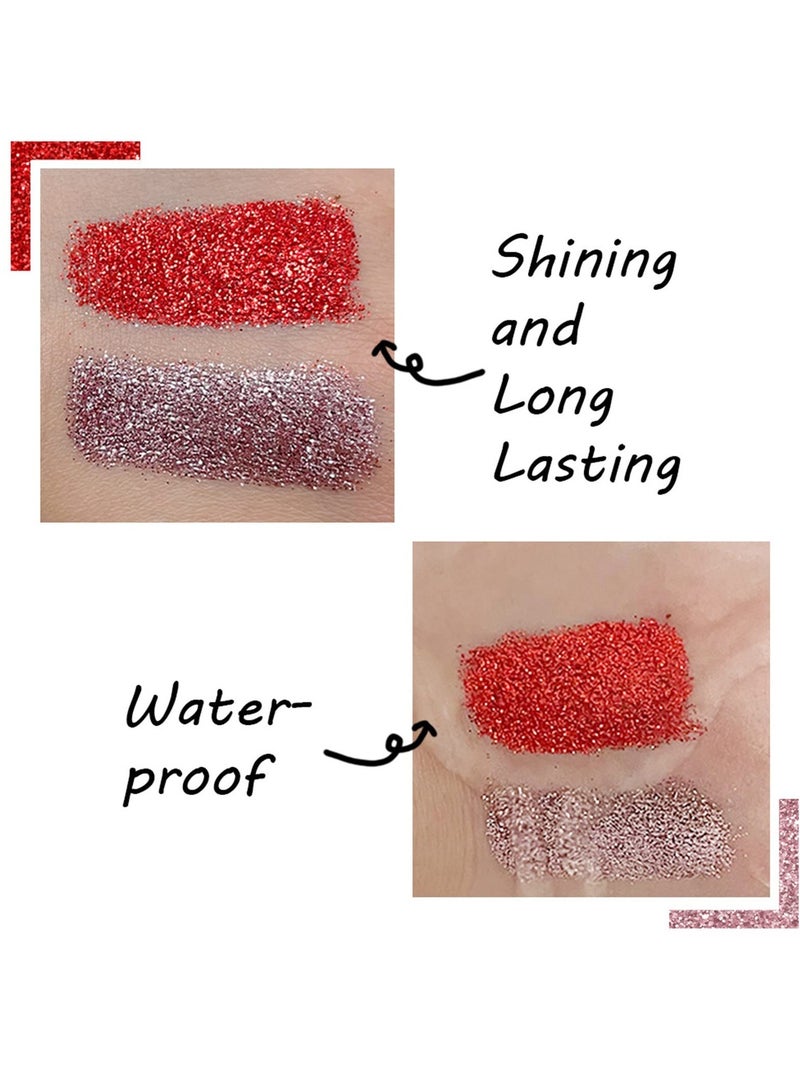 4 Colors Glitter Lip Kit, Metallic Shimmer Glitter Powder for Lip Gloss Making, Waterproof Long-lasting Glitter Lip Powder Kit with Lip Primer and Brush Set for Lips Nails Art