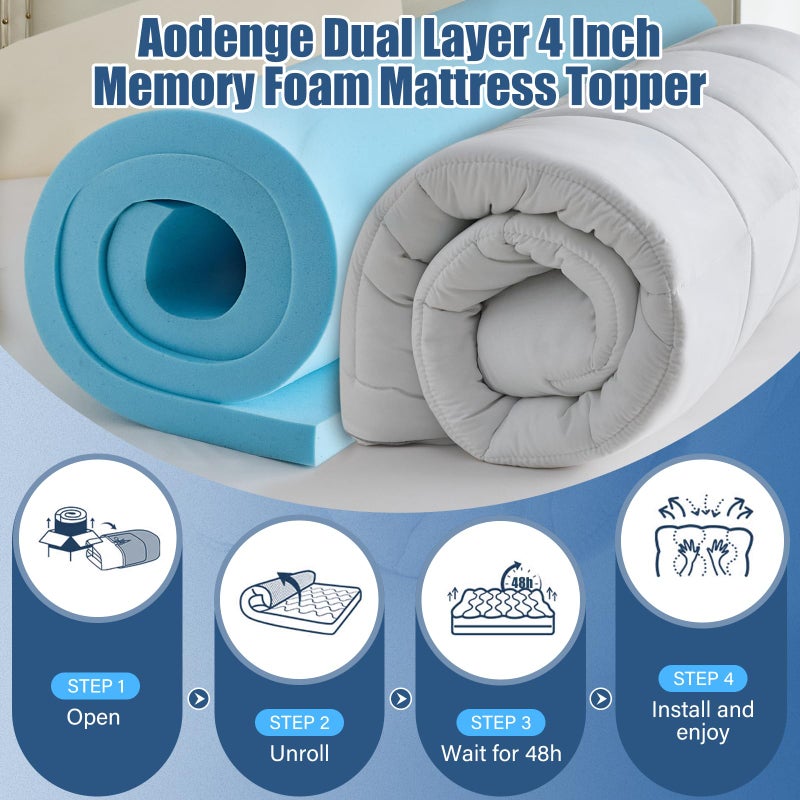 Aodenge 4 lnch Dual Layer Mattress Topper Full Size, 2 Inch Cooling Gel Memory Foam and 2 Inch Soft Pillow Top Mattress Pad Cover for Back Pain, with Elastic Deep Pocket - Image 5