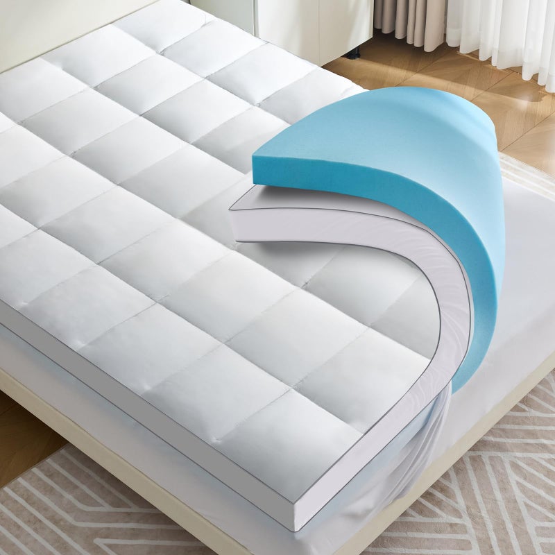 Aodenge 4 lnch Dual Layer Mattress Topper Full Size, 2 Inch Cooling Gel Memory Foam and 2 Inch Soft Pillow Top Mattress Pad Cover for Back Pain, with Elastic Deep Pocket - Image 1