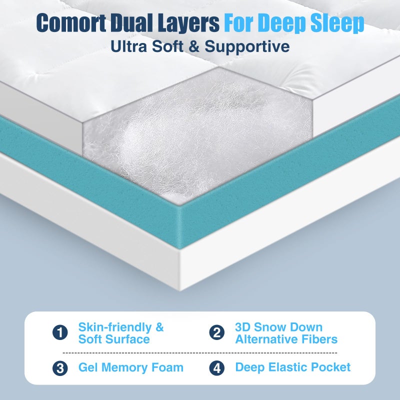 Aodenge 4 lnch Dual Layer Mattress Topper Full Size, 2 Inch Cooling Gel Memory Foam and 2 Inch Soft Pillow Top Mattress Pad Cover for Back Pain, with Elastic Deep Pocket - Image 4