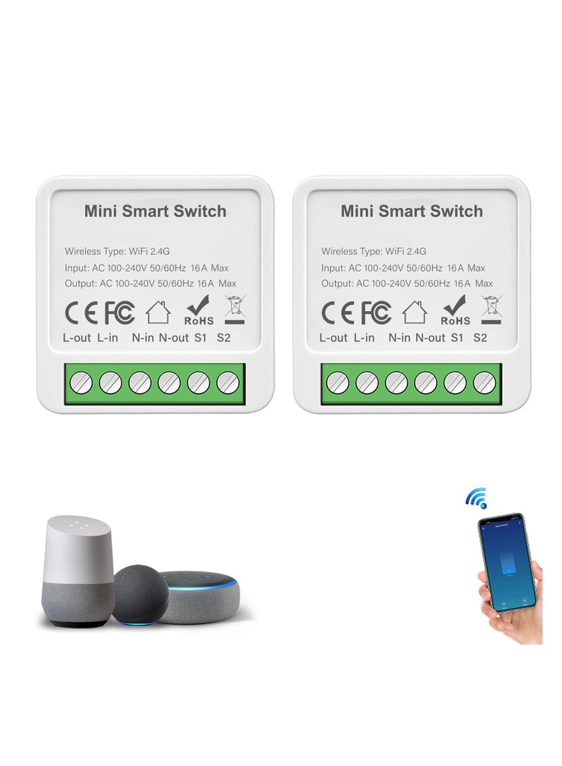 wifi smart switch module,Mini Smart Relay Switch,16A Universal Breaker Timer Switch Works with Alexa,Voice Control,Timer Function (2 pack)