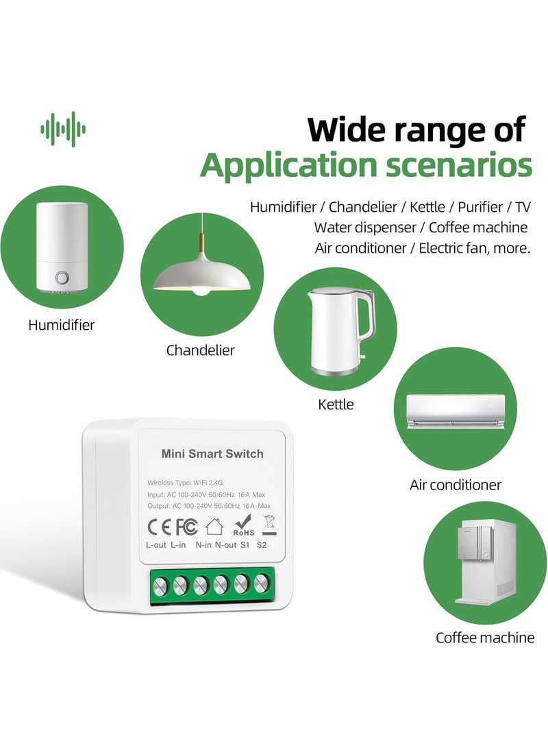 wifi smart switch module,Mini Smart Relay Switch,16A Universal Breaker Timer Switch Works with Alexa,Voice Control,Timer Function (2 pack)
