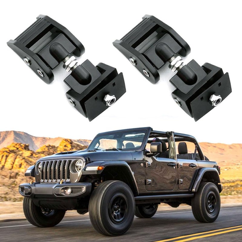 LETINGFAR Adjustable Hood Lock Catches Kit for Jeep Wrangler JK and JL (2007-2023) - Black - Image 1