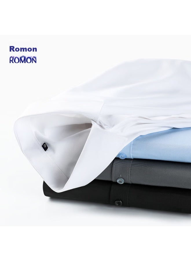 ROMON Romon [triple Protection] Wrinkle-resistant Non-iron Long Sleeve Dress Shirt For Men, Autumn Business Work Uniform Formal Professional Shirt, White, Size 40  - Image 3