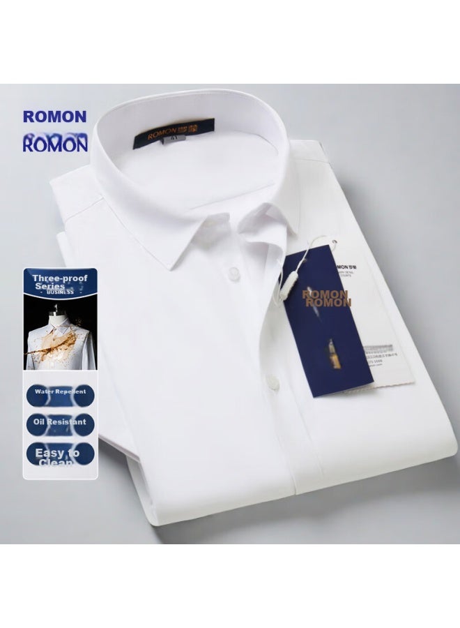 ROMON Romon [triple Protection] Wrinkle-resistant Non-iron Long Sleeve Dress Shirt For Men, Autumn Business Work Uniform Formal Professional Shirt, White, Size 40  - Image 1