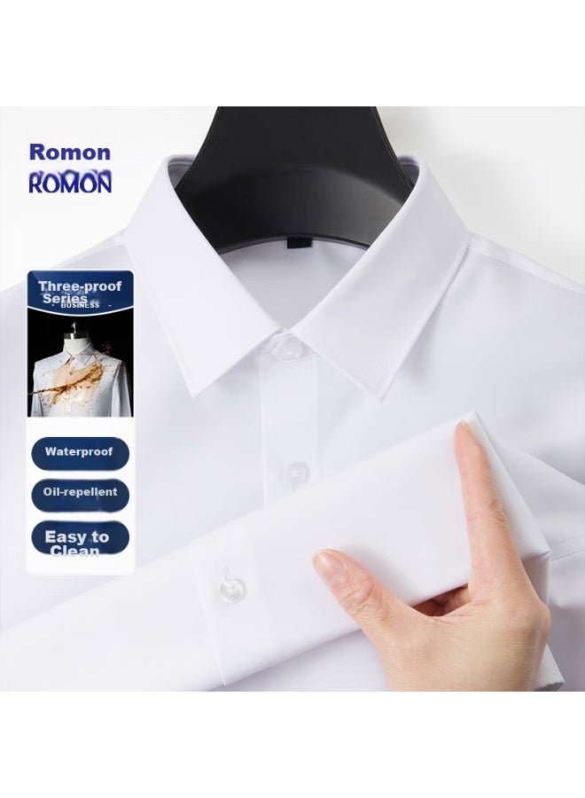 ROMON Romon [triple Protection] Wrinkle-resistant Non-iron Long Sleeve Dress Shirt For Men, Autumn Business Work Uniform Formal Professional Shirt, White, Size 40  - Image 2