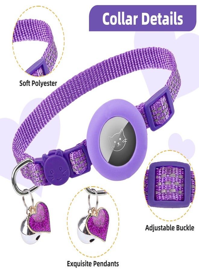 باب تك طوق قطط PUPTECK Airtag قابل للفك، عبوة من قطعتين مع أجراس، طوق عاكس للقطط الصغيرة مع حامل علامة Airtag للقطط والجراء الذكور والإناث، ناعم، برتقالي وأرجواني - Image 4
