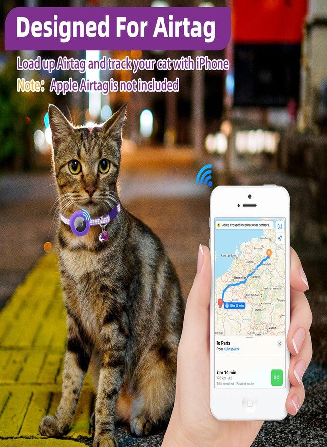 باب تك طوق قطط PUPTECK Airtag قابل للفك، عبوة من قطعتين مع أجراس، طوق عاكس للقطط الصغيرة مع حامل علامة Airtag للقطط والجراء الذكور والإناث، ناعم، برتقالي وأرجواني - Image 2