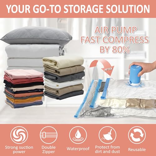 Cozy Essential 16 Pack Vacuum Storage Bags with Electric Pump, Vacuum Seal Space Saver Bags for Clothing, Pillows, Blanket, Bedding, Comforters - Image 2
