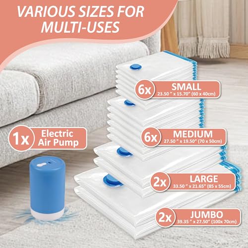 Cozy Essential 16 Pack Vacuum Storage Bags with Electric Pump, Vacuum Seal Space Saver Bags for Clothing, Pillows, Blanket, Bedding, Comforters - Image 4