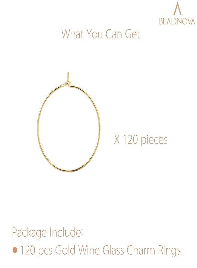 بينوفا مجموعة حلقات زينة أكواب النبيذ من BEADNOVA، 120 قطعة، مطلية بالذهب، 25 مم، حلقات زينة أكواب النبيذ، هدية مثالية لحفلات أعياد الميلاد وحفلات الزفاف والمناسبات الأخرى. - Image 3