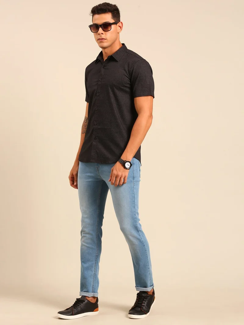 Joven  Black Printed Cotton Shirt for Men for Men | Best Price UAE