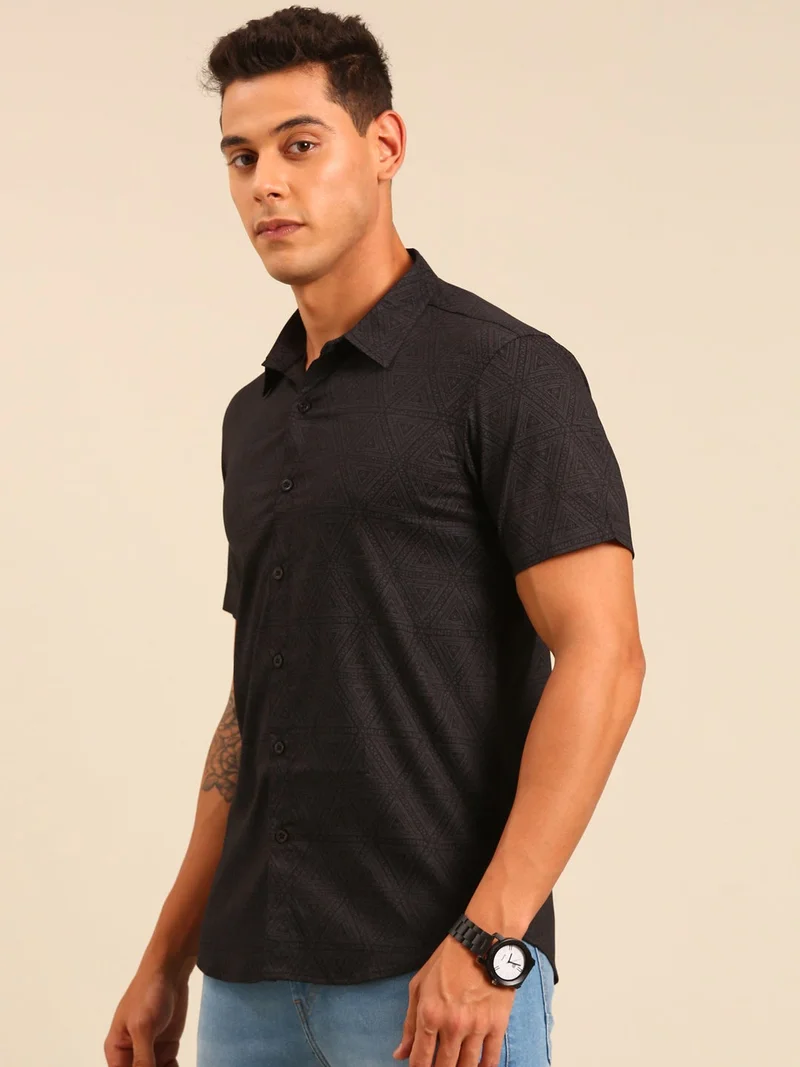 Joven  Black Printed Cotton Shirt for Men for Men | Best Price UAE