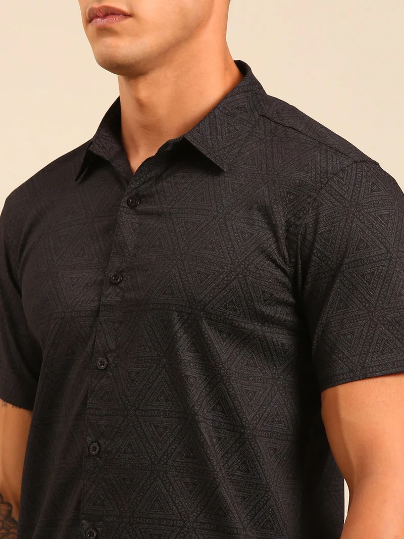 Joven  Black Printed Cotton Shirt for Men for Men | Best Price UAE