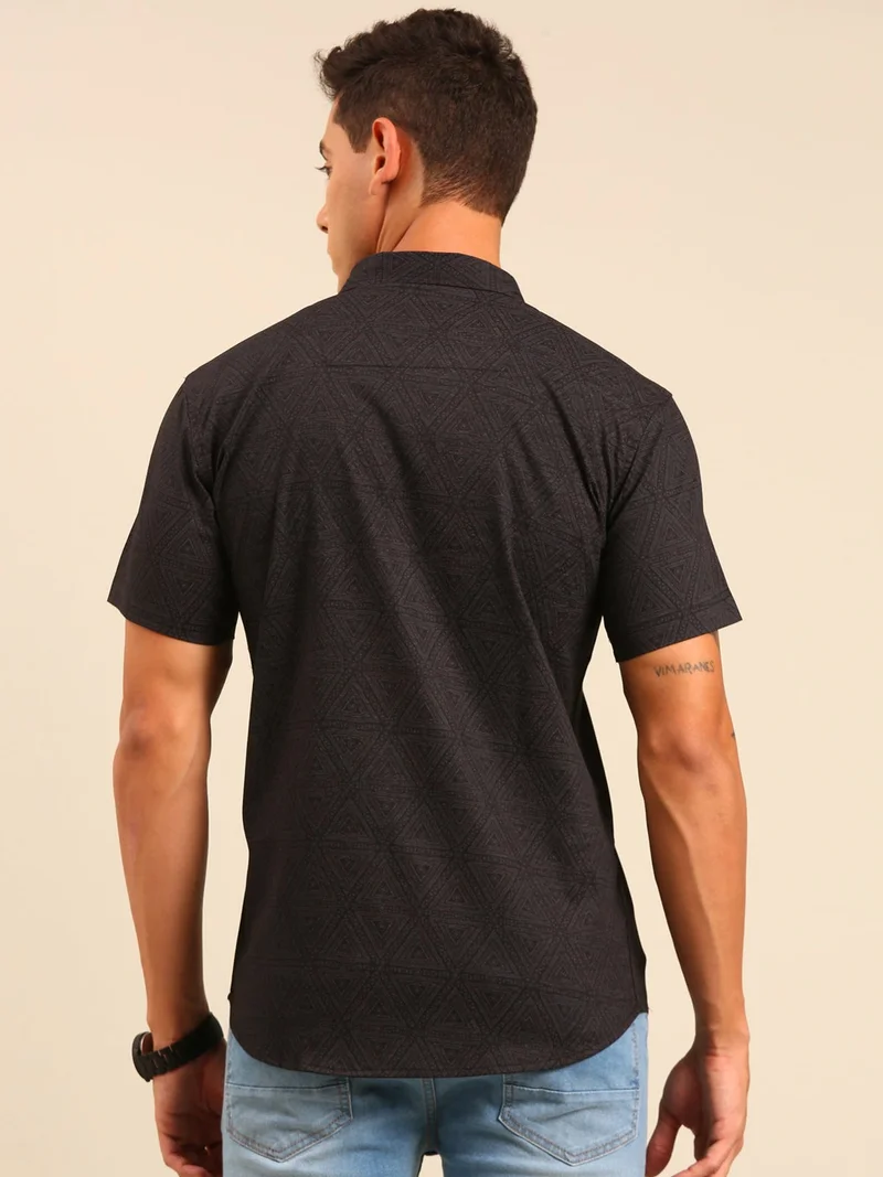 Joven Black Printed Cotton Shirt for Men