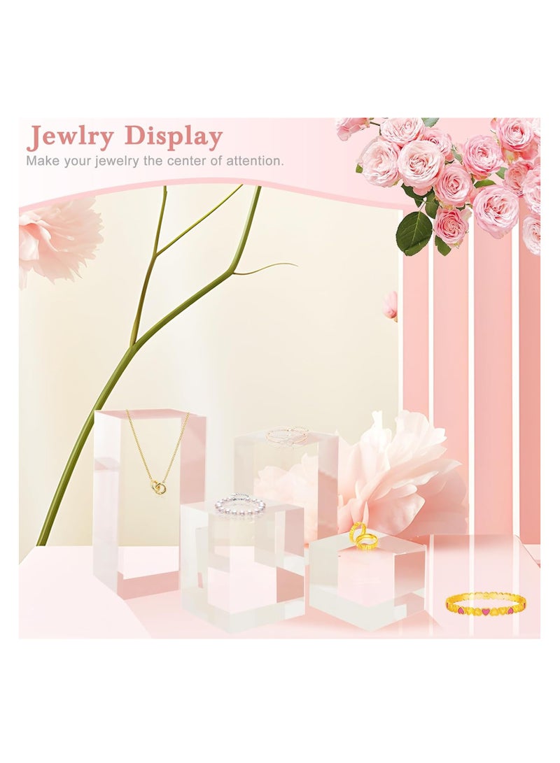 4Pcs Risers Display Stands, Acrylic Block Risers Stand, Transparent Solid Acrylic Square Display Block, Polished Acrylic Cube Photo Props Pedestal Stand Base, Desktop Display Stand for Jewelry Perfume - Image 2