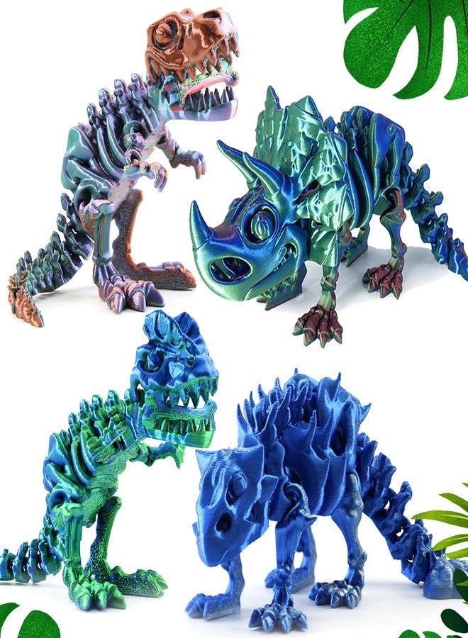 DEFORAGE 4Pcs 3D Printed Dinosaur Skeleton, Articulated Tyrannosaurus Rex with Bones, 3D Printed Triceratops, Ankylosaur, 3D Printed Animals, Dinosaur Themed Party Decor, Stress Relief - Image 1