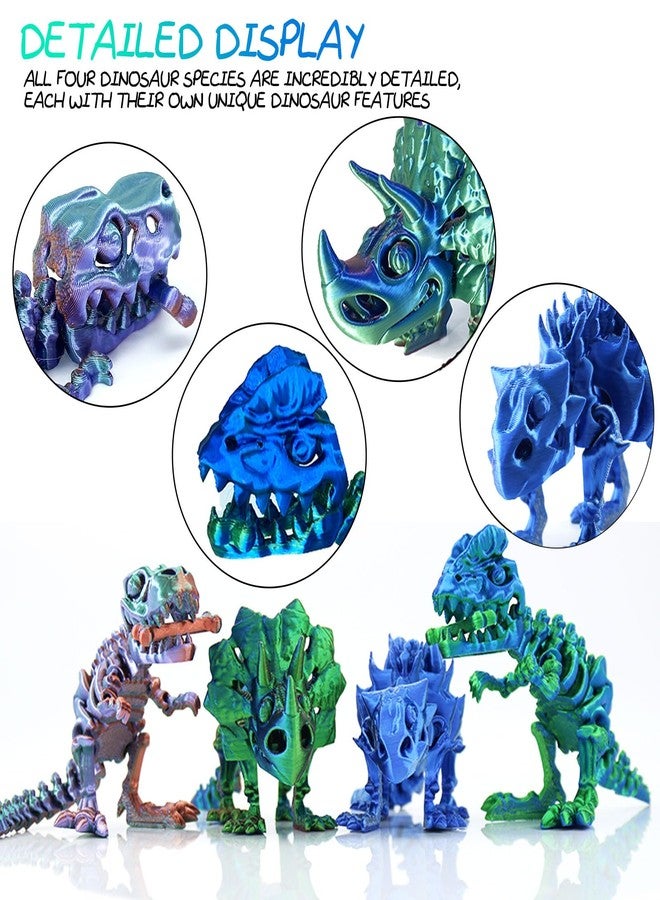 DEFORAGE 4Pcs 3D Printed Dinosaur Skeleton, Articulated Tyrannosaurus Rex with Bones, 3D Printed Triceratops, Ankylosaur, 3D Printed Animals, Dinosaur Themed Party Decor, Stress Relief - Image 4