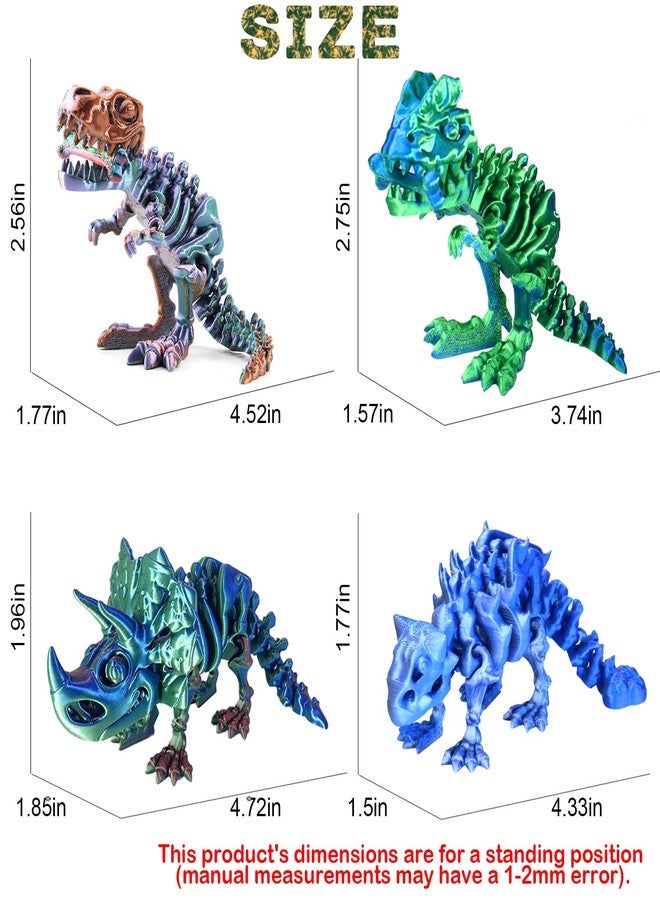 DEFORAGE 4Pcs 3D Printed Dinosaur Skeleton, Articulated Tyrannosaurus Rex with Bones, 3D Printed Triceratops, Ankylosaur, 3D Printed Animals, Dinosaur Themed Party Decor, Stress Relief - Image 3