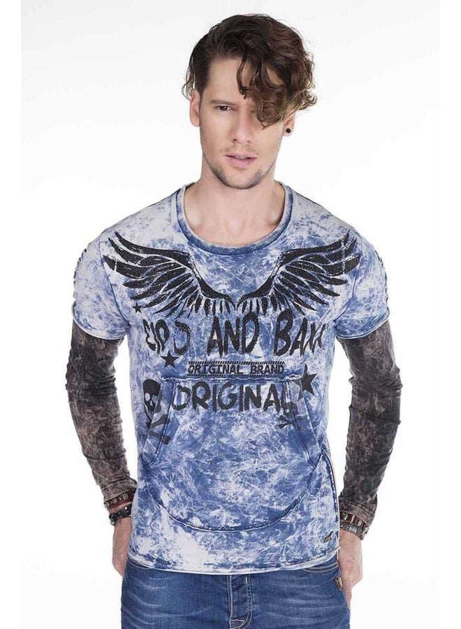 Cipo & Baxx Men's Blue Printed Washable Seasonal Sweatshirt. - Image 1