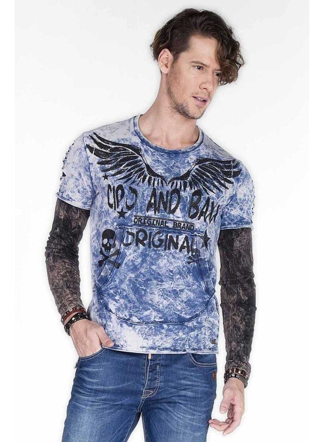 Cipo & Baxx Men's Blue Printed Washable Seasonal Sweatshirt. - Image 2