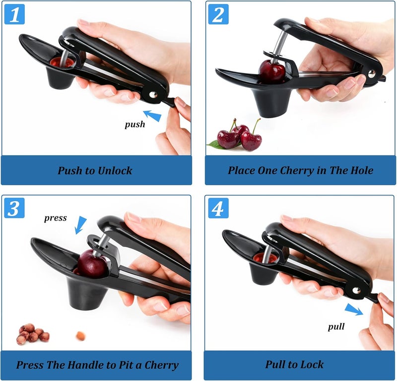 EWPJDK Cherry Pitter Tool Pit Remover Heavy-Duty Stainless Steel Olive Pitter Tool for Making Cherry Jam (Black) - Image 2