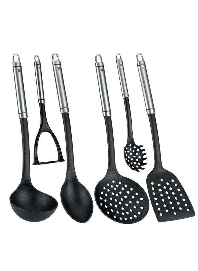 Metaltex Honor Cooking Kitchen Utensils Set of 6 pcs, Soup Ladle, Serving Spoon, Skimmer, Slotted Turner, Masher, Spaghetti Server - Image 1