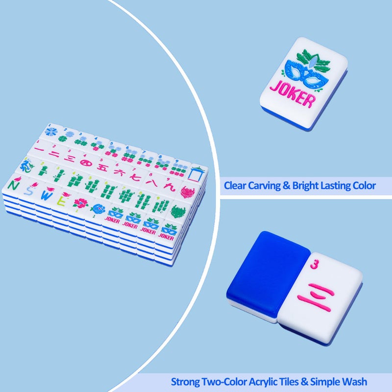Jongyance American Mahjong Tile Set(Blue) with Carrying Bag and Accessories, 160 Acrylic Engraved Mahjong Tiles - Image 4